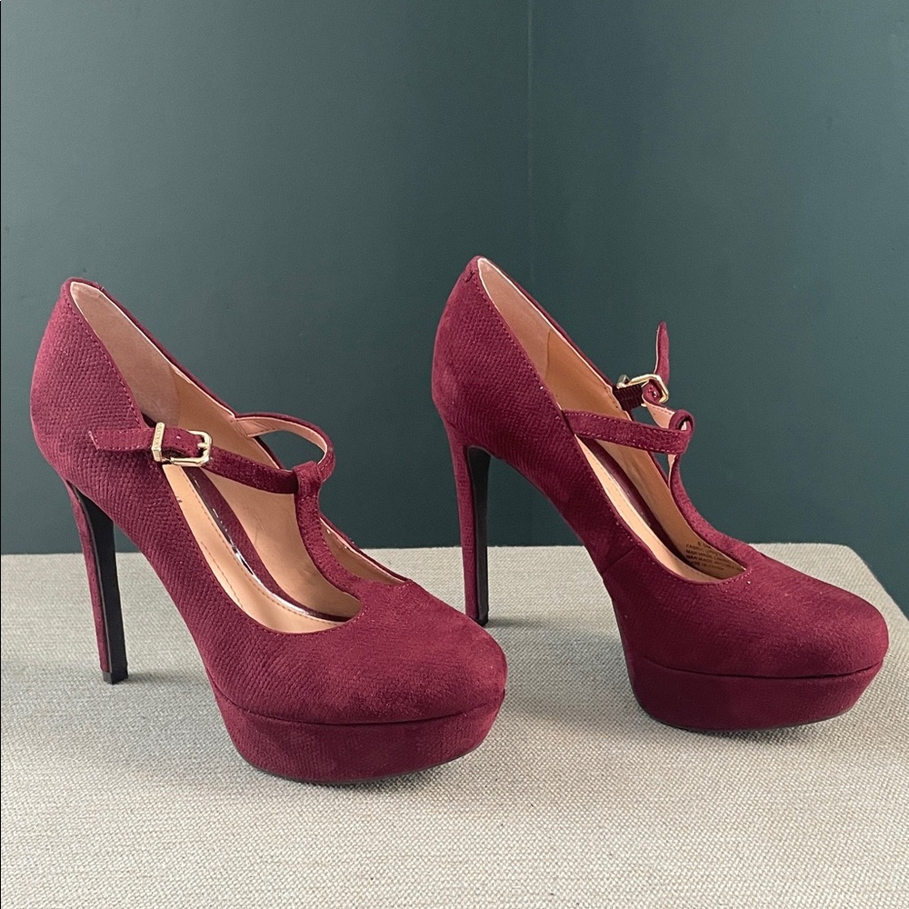 Gianni Bini Burgundy Vegan Suede Y2K Platform Maryjane stiletto heels